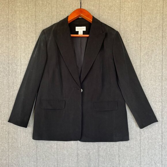 Bloomingdale's Black 100% Silk Single Mother of Pearl Button Blazer Plus Size 18 - Picture 3 of 10